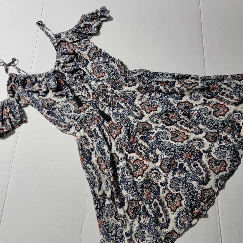 💚 American Eagle Outfitters Paisley Cold Shoulder A-Line Dress Junior Small‎